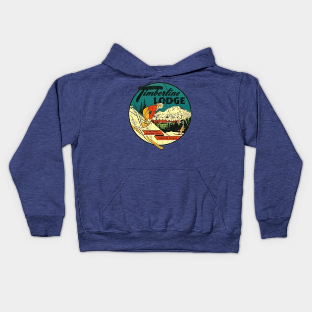 Timberline Lodge Oregon Vintage Kids Hoodie by Hilda74